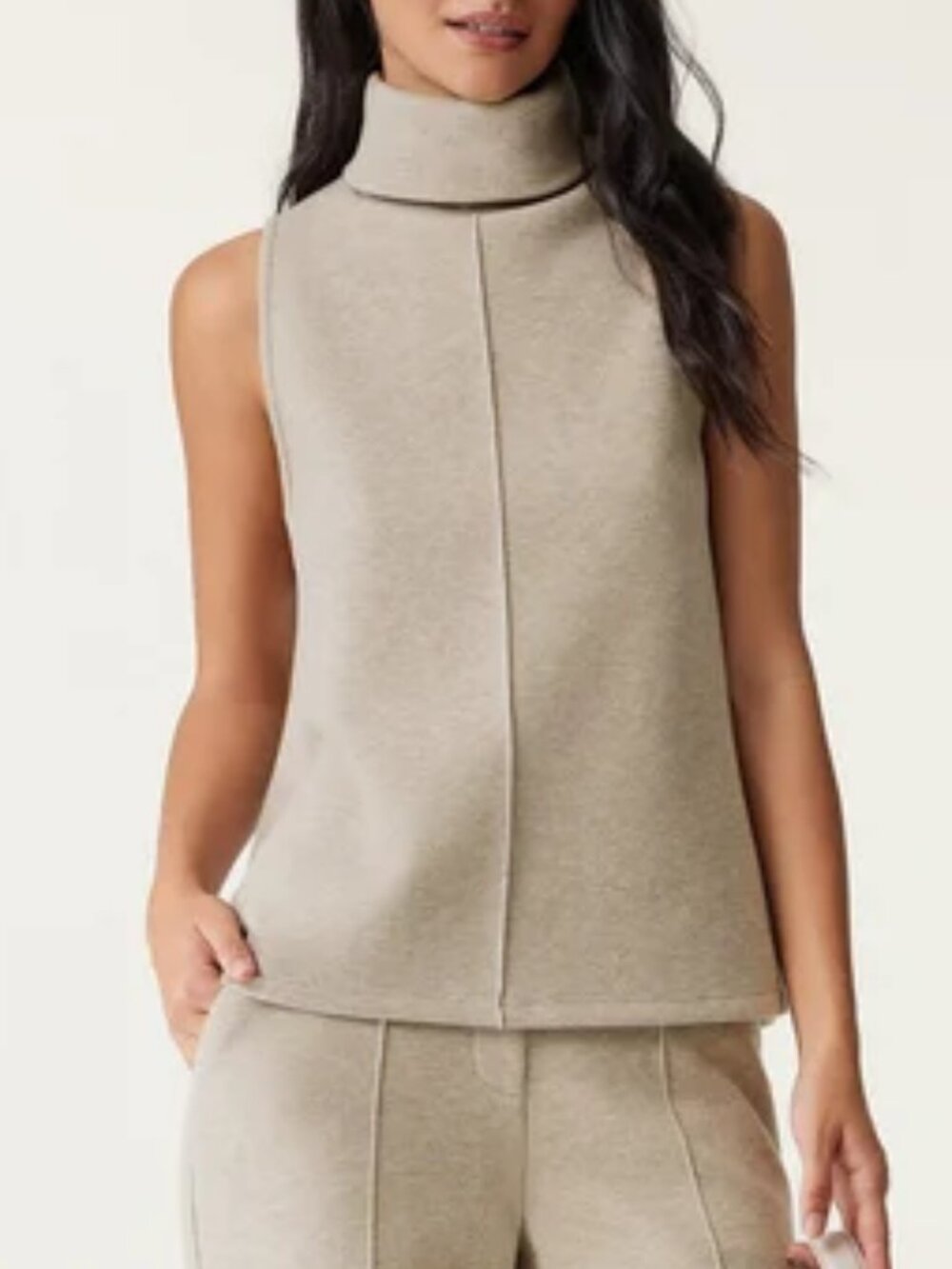 OGL Tan FuzzLuxe Sleeveless Turtleneck Split Hem Top Size Small NWT!